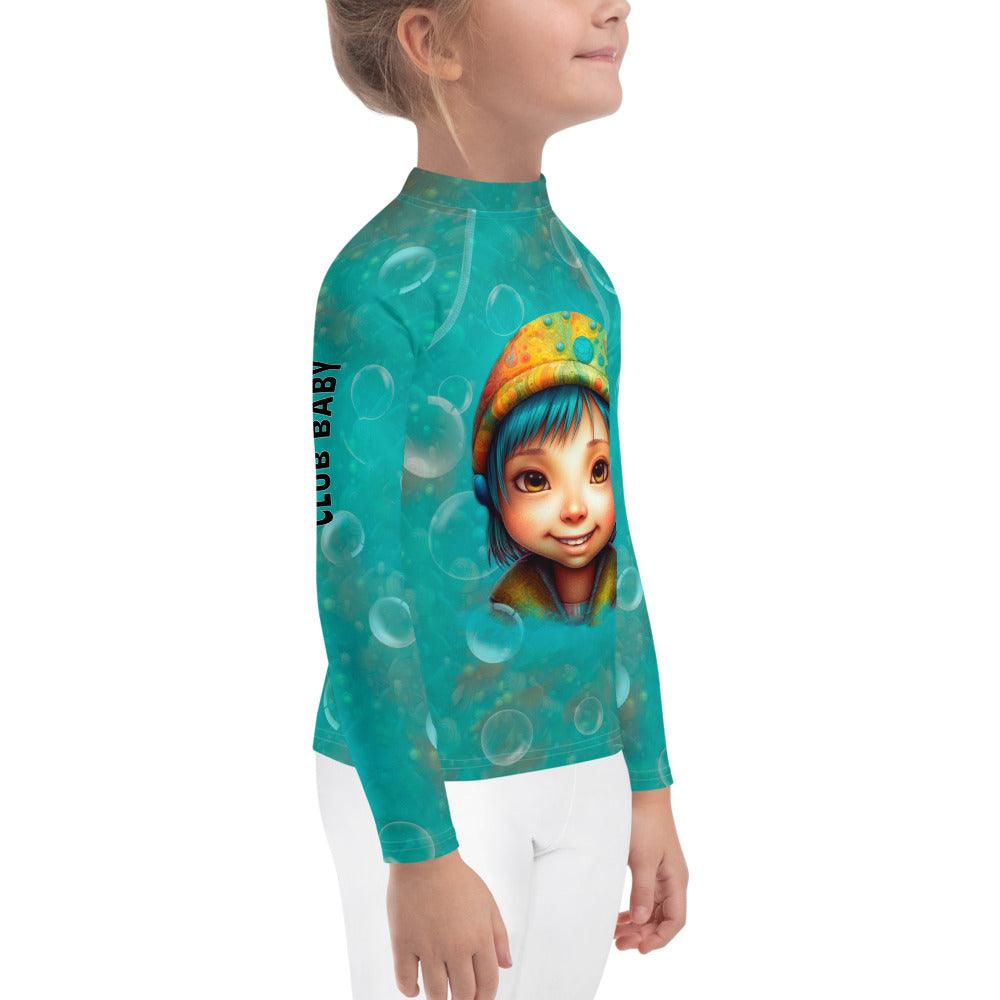 Kids Rash Guard with Dreamlands Precious Gazes print detail.