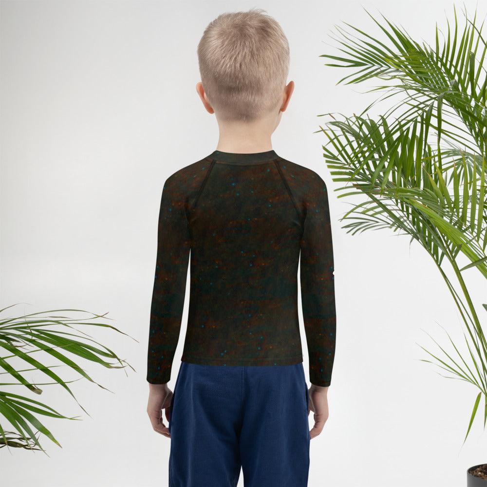 Close-up of Dreamscape Innocence Rash Guard fabric pattern.