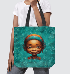 Unique Dreamy Eyes Of Fantasy design on artisanal basketweave tote bag.