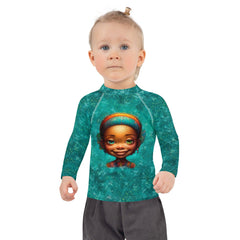 Smiling child in colorful Dreamy Eyes Of Fantasy Rash Guard.