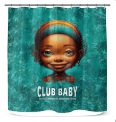 Dreamy Eyes Of Fantasy art on a shower curtain, enhancing bathroom decor.