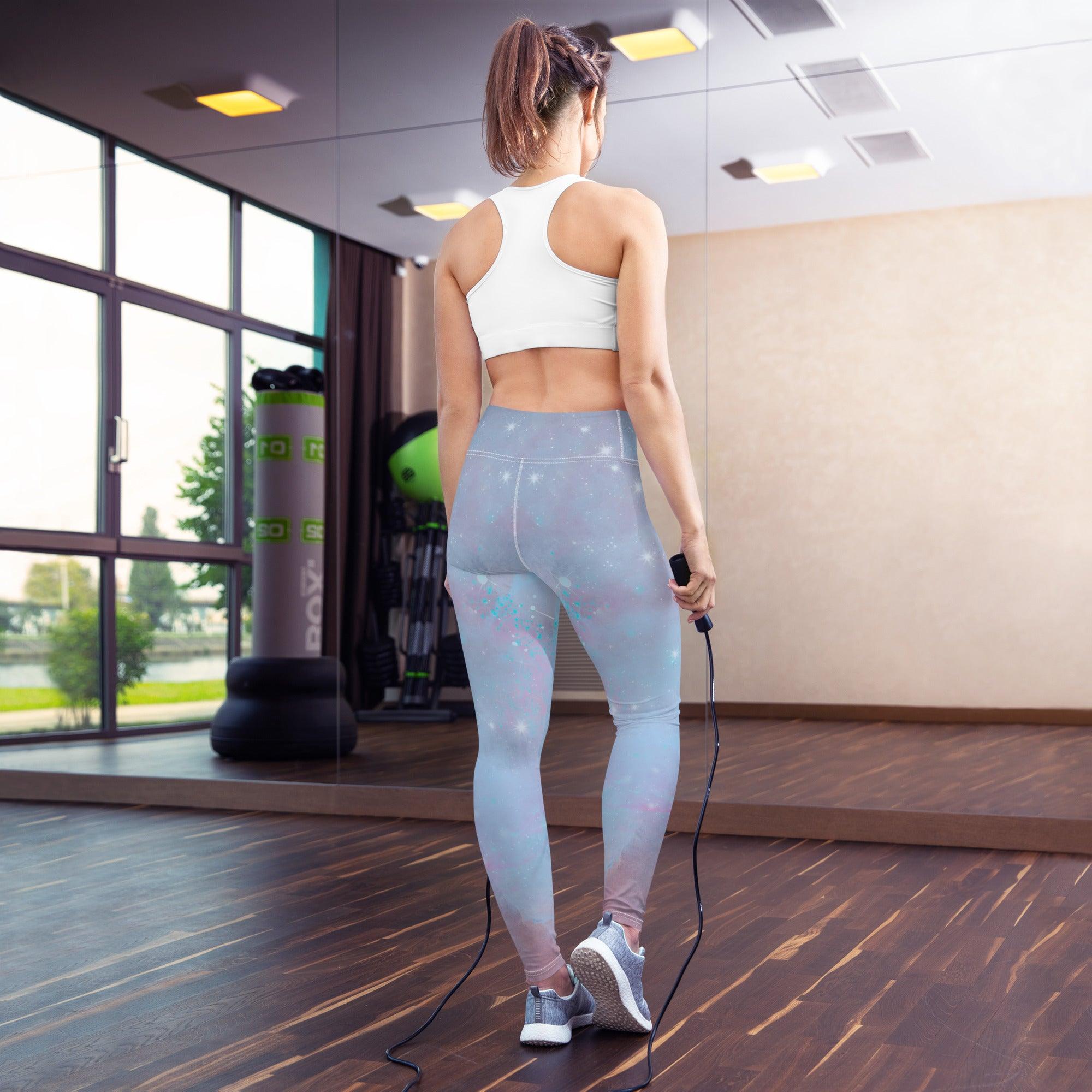 Dreamy Gazes Yoga Leggings product shot, highlighting design details.