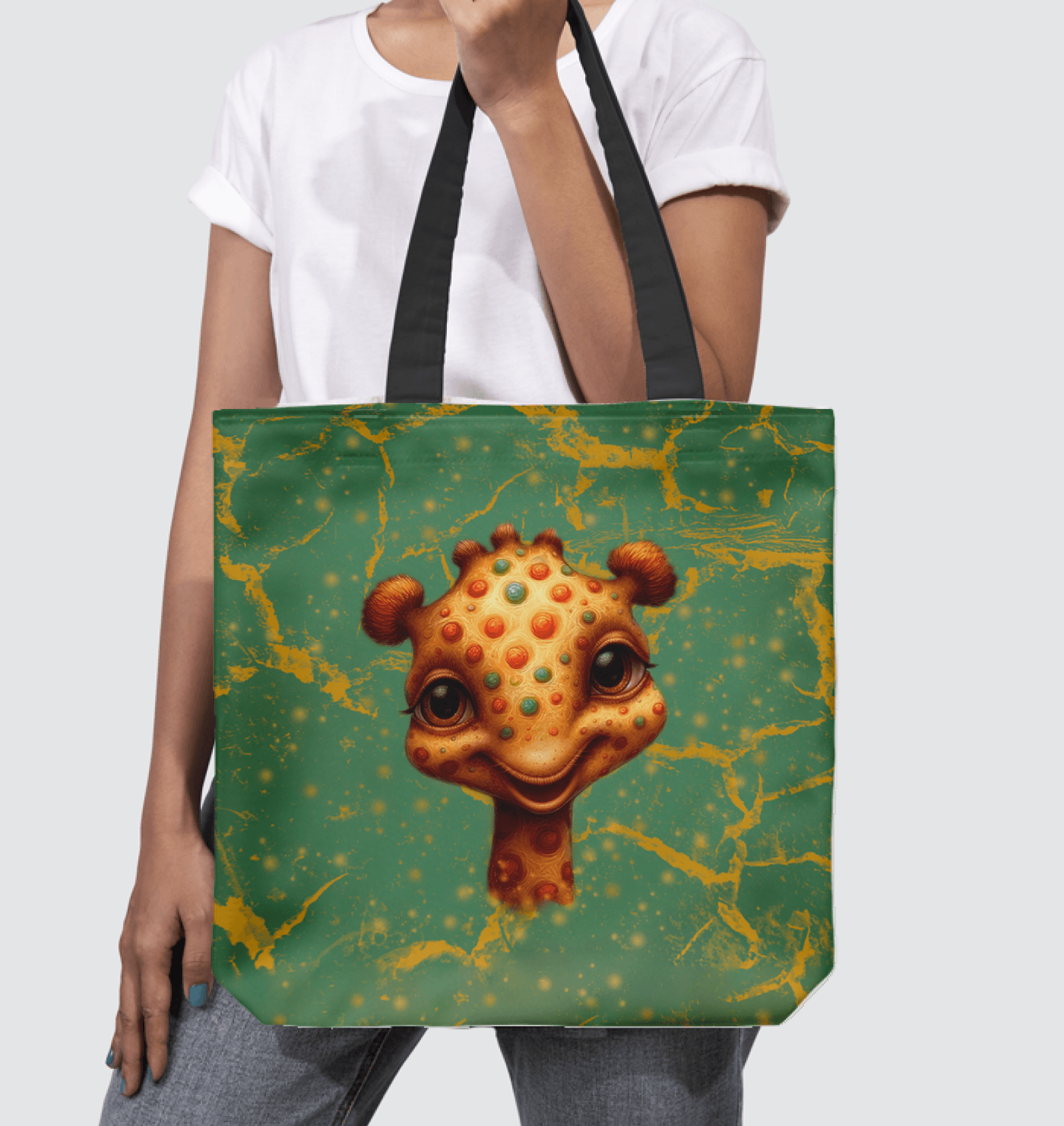 Stylish Dreamy Giraffe Vision Basketweave Tote for everyday use.