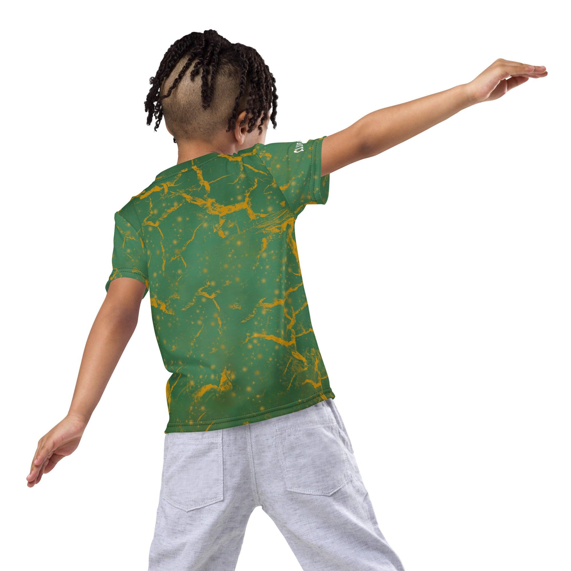 Child playing outdoors in Giraffe Vision Crew Neck T-shirt.