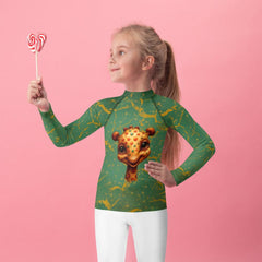 Kids playing in the water wearing Dreamy Giraffe Rash Guards.