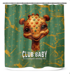 Whimsical giraffe vision design on high-quality shower curtain for stylish bathrooms.