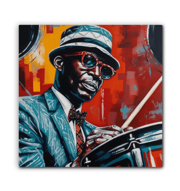 Wrapped canvas art of drums for music enthusiasts.