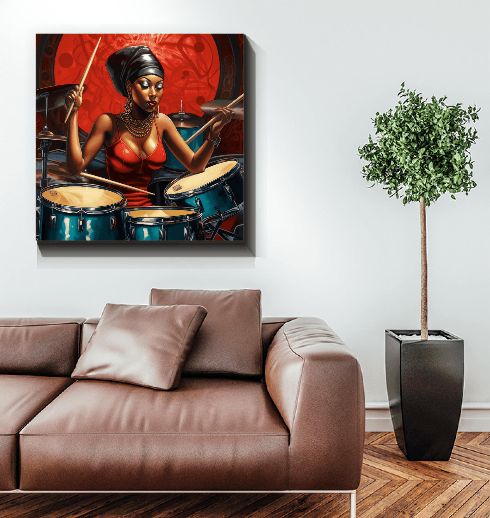 Unique drum expressions canvas art piece.