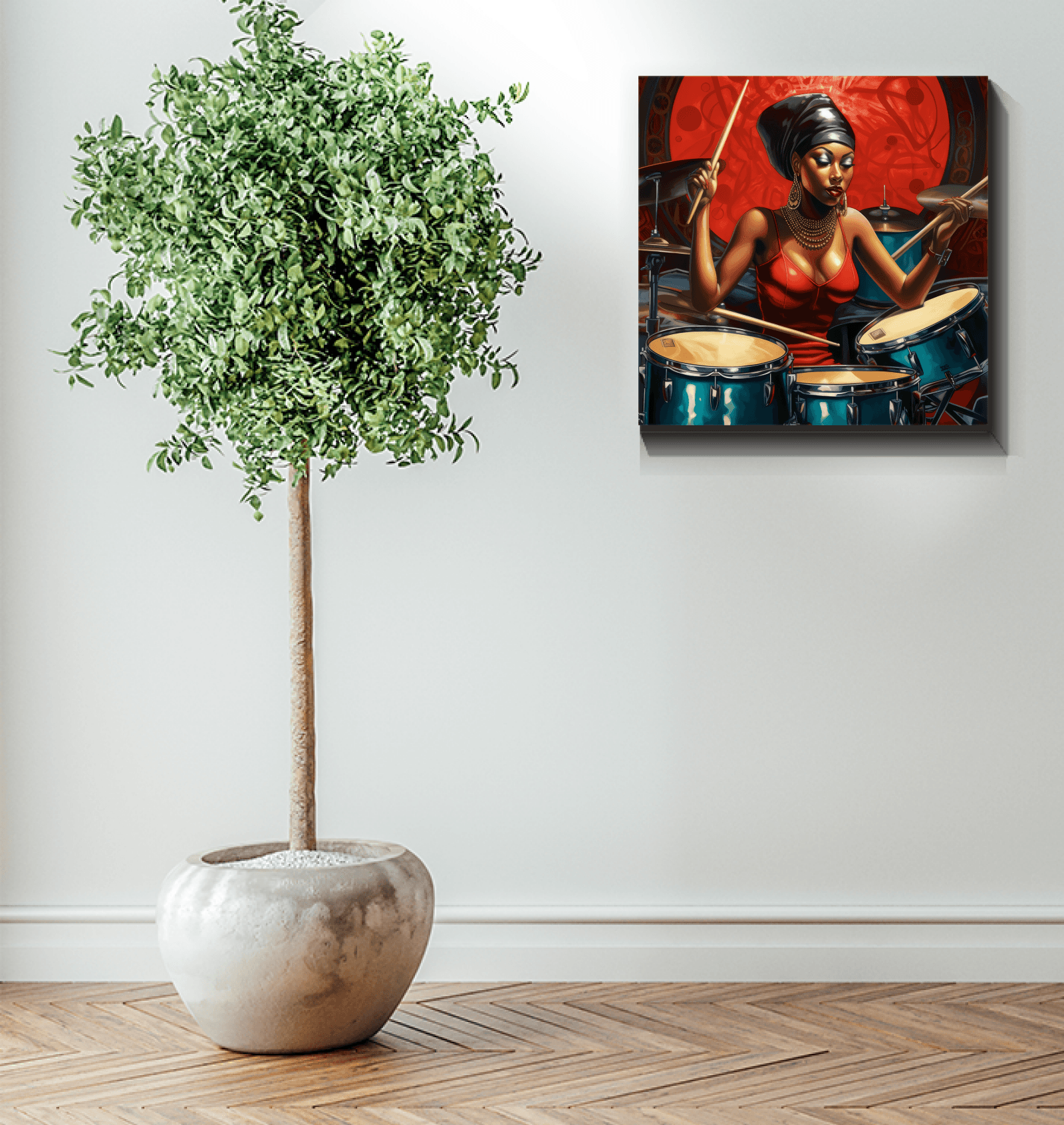 Emotional drum-themed canvas wall art.