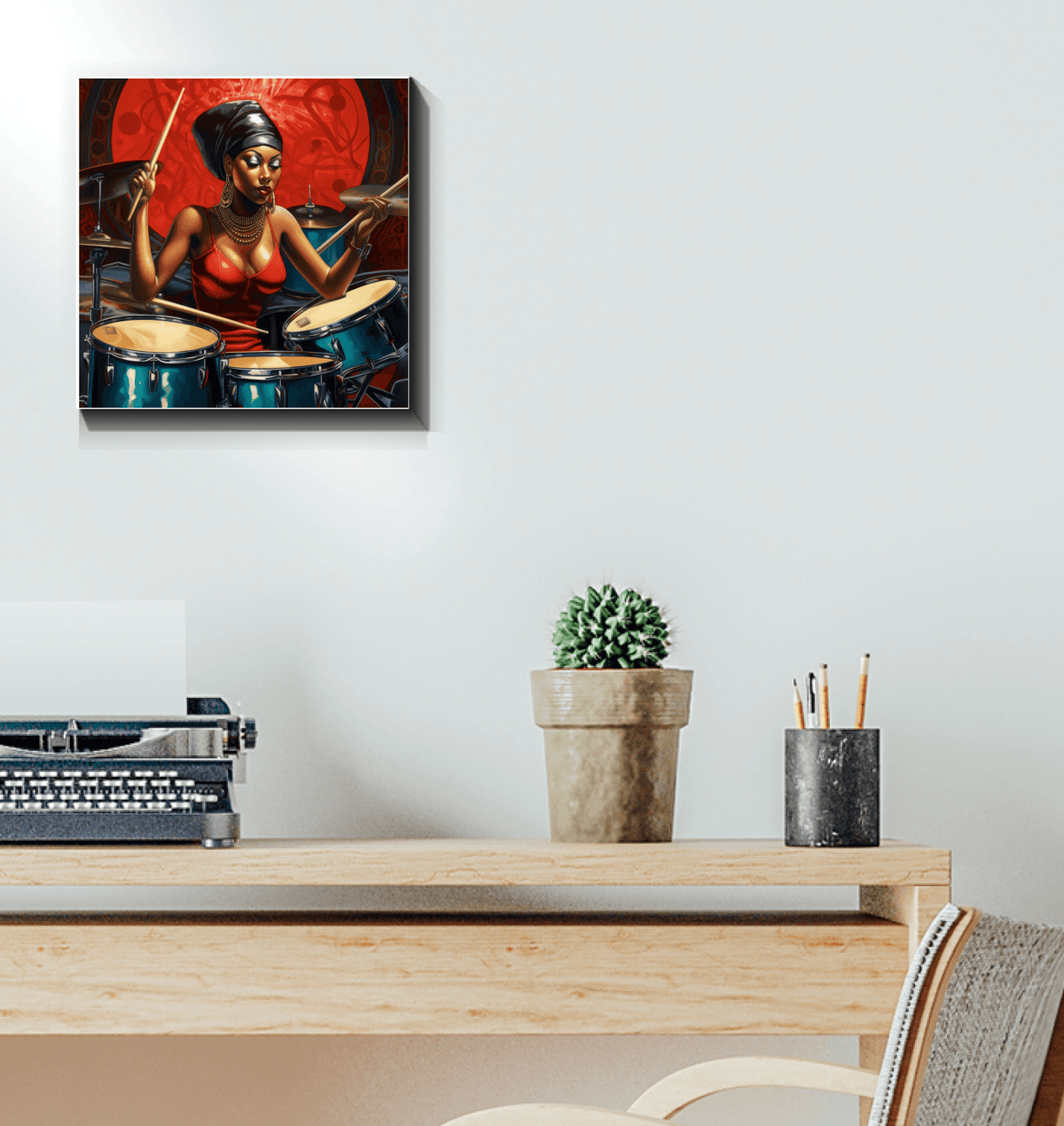 Rhythmic drum canvas art for music enthusiasts.