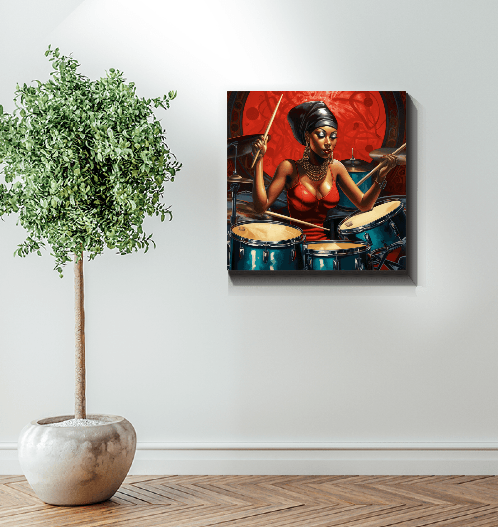 Contemporary drum wall canvas in expressive style.