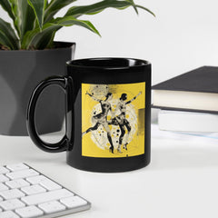 Dynamic Women's Dance Attire themed black glossy mug on a white background.