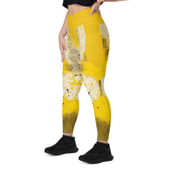 Back view of dancer wearing crossover leggings with pocket design.