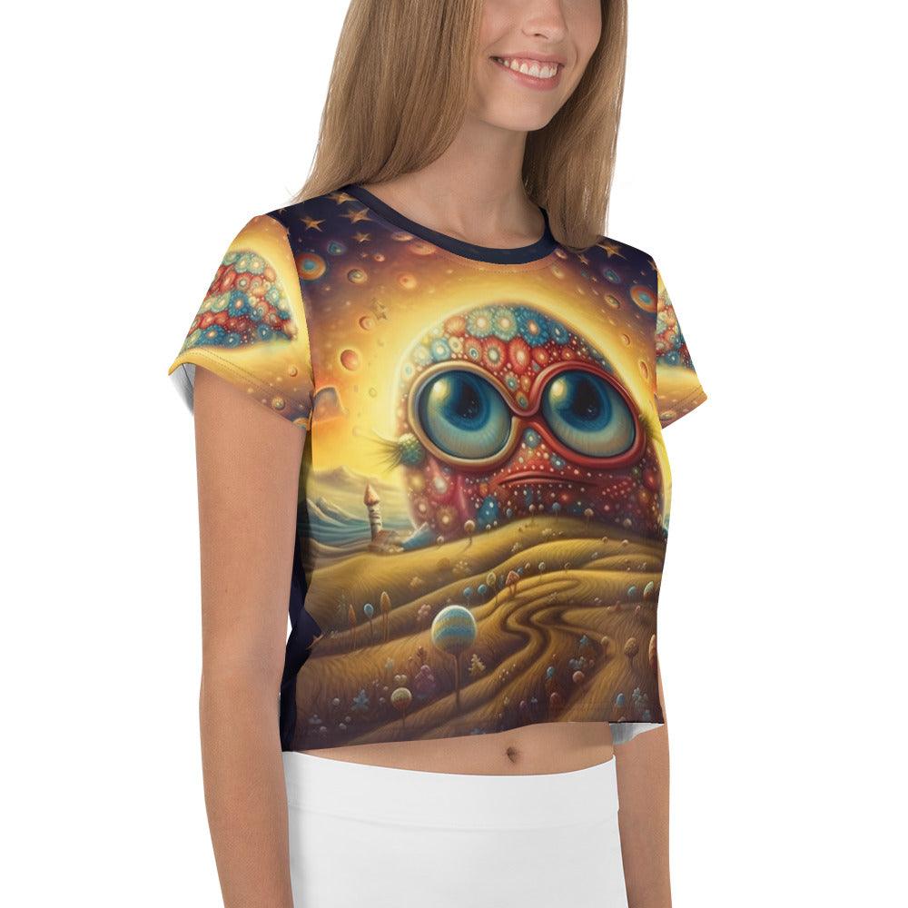 Fashionable all-over print Eagles Flight crop tee for casual wear