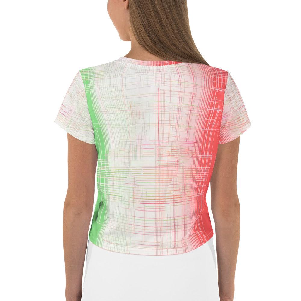 Stylish all-over print crop tee featuring balletic pairs design.