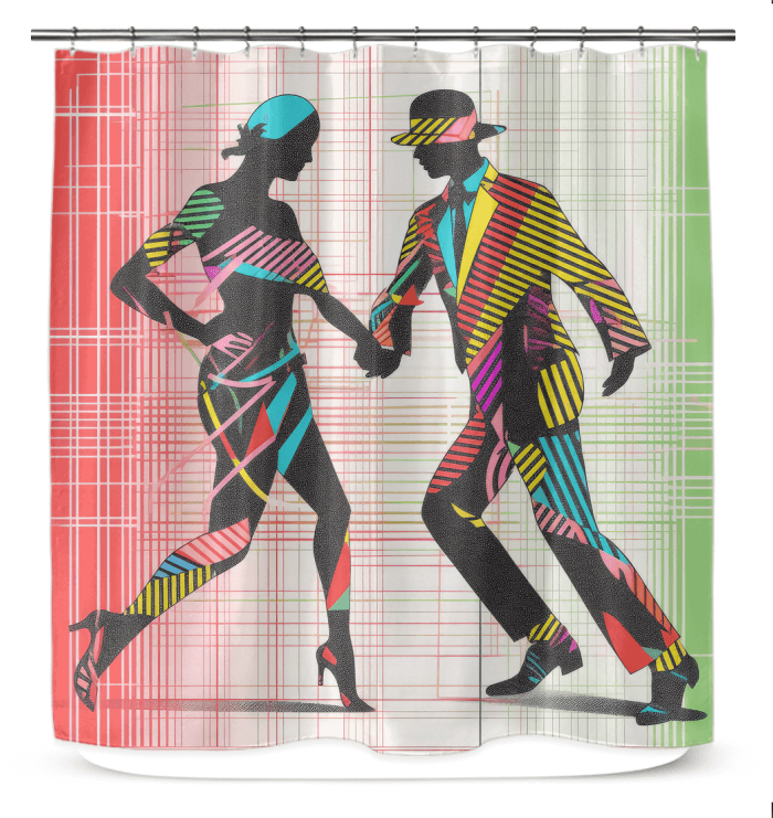 Stylish balletic pairs design on durable shower curtain for elegant bathrooms.