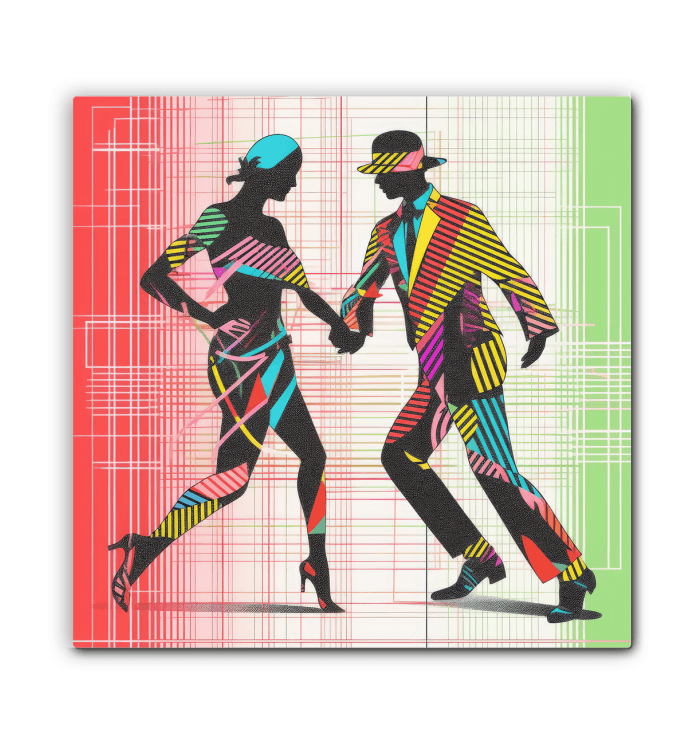 Balletic pairs art piece on canvas capturing elegant dance poses.