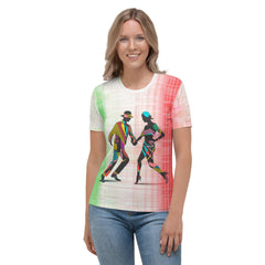 Close-up of Elegant Balletic Women's T-shirt fabric and pattern