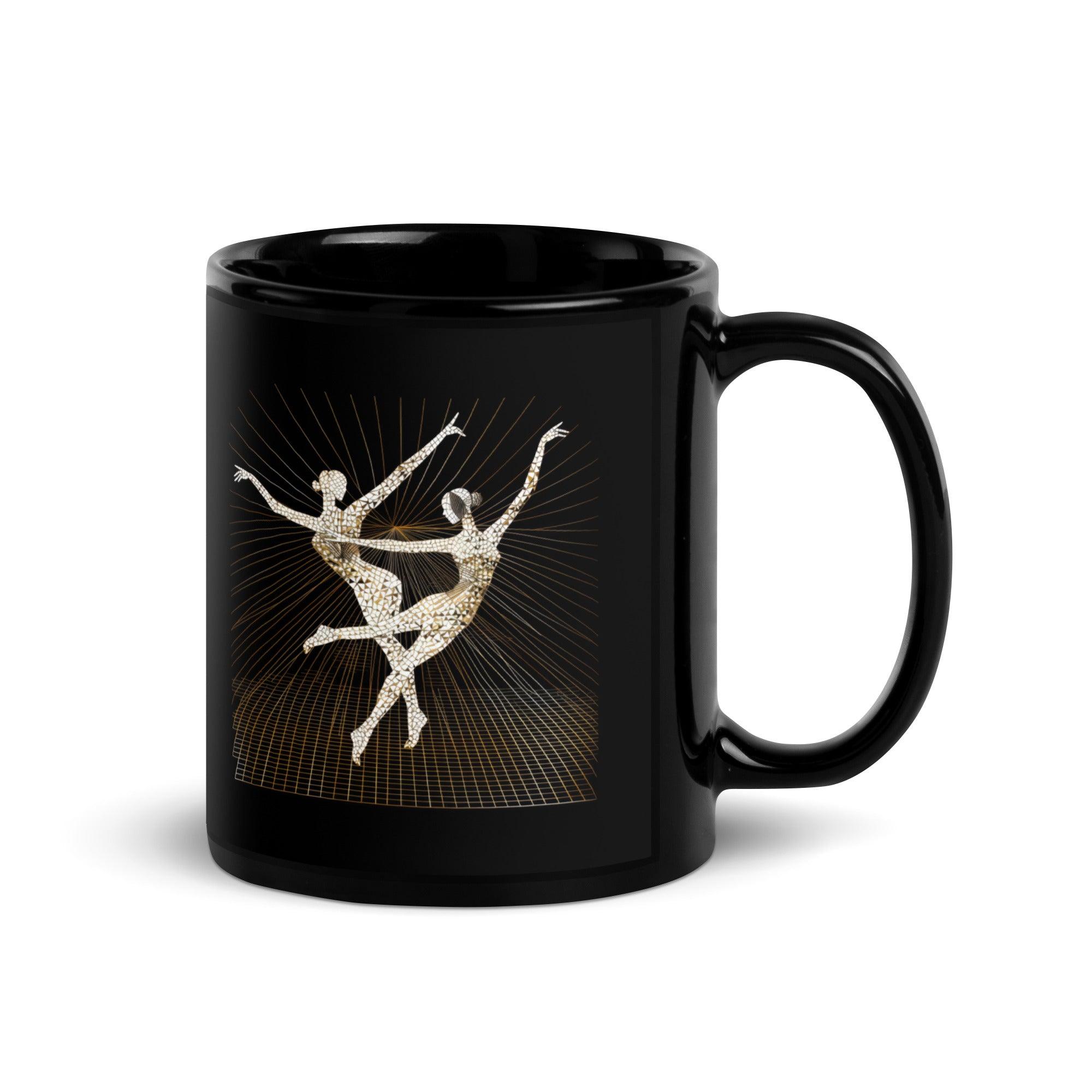Elegant black glossy mug with feminine dance motion design