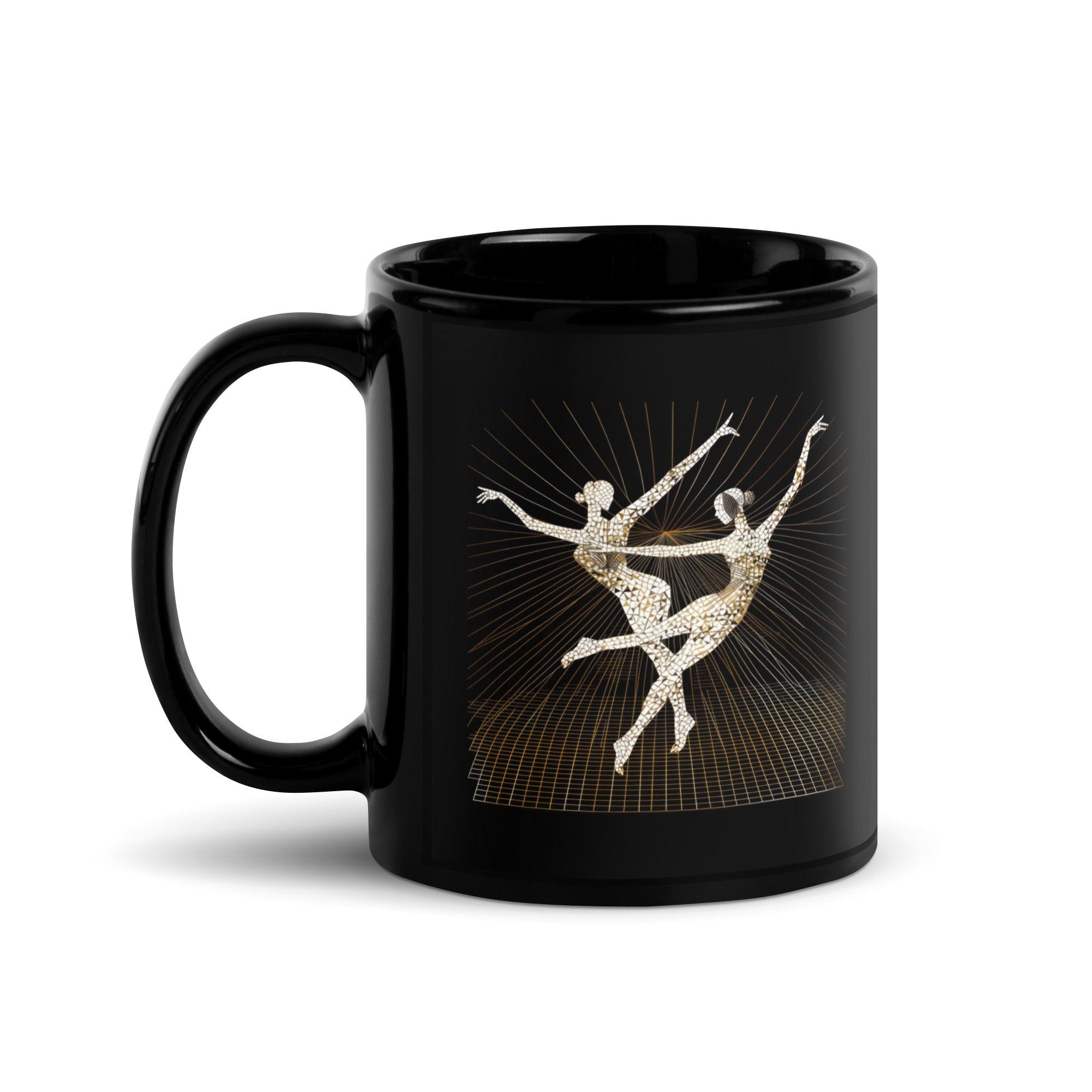 Stylish black coffee mug featuring elegant dance artwork