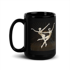 Black glossy mug with unique feminine dance illustration