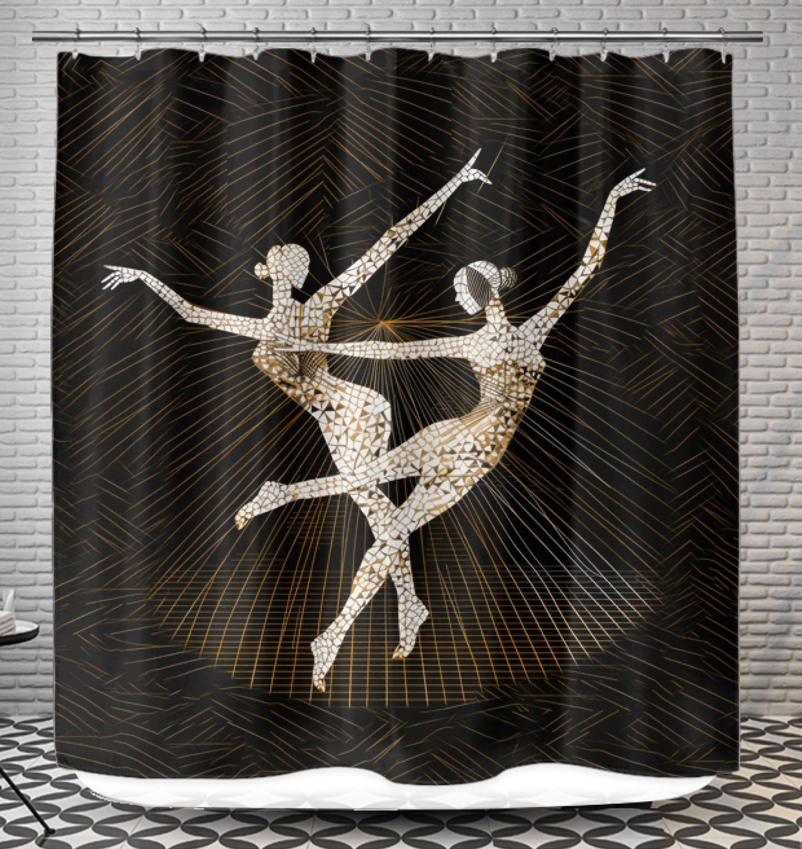 Elegant shower curtain featuring a feminine dance motion design