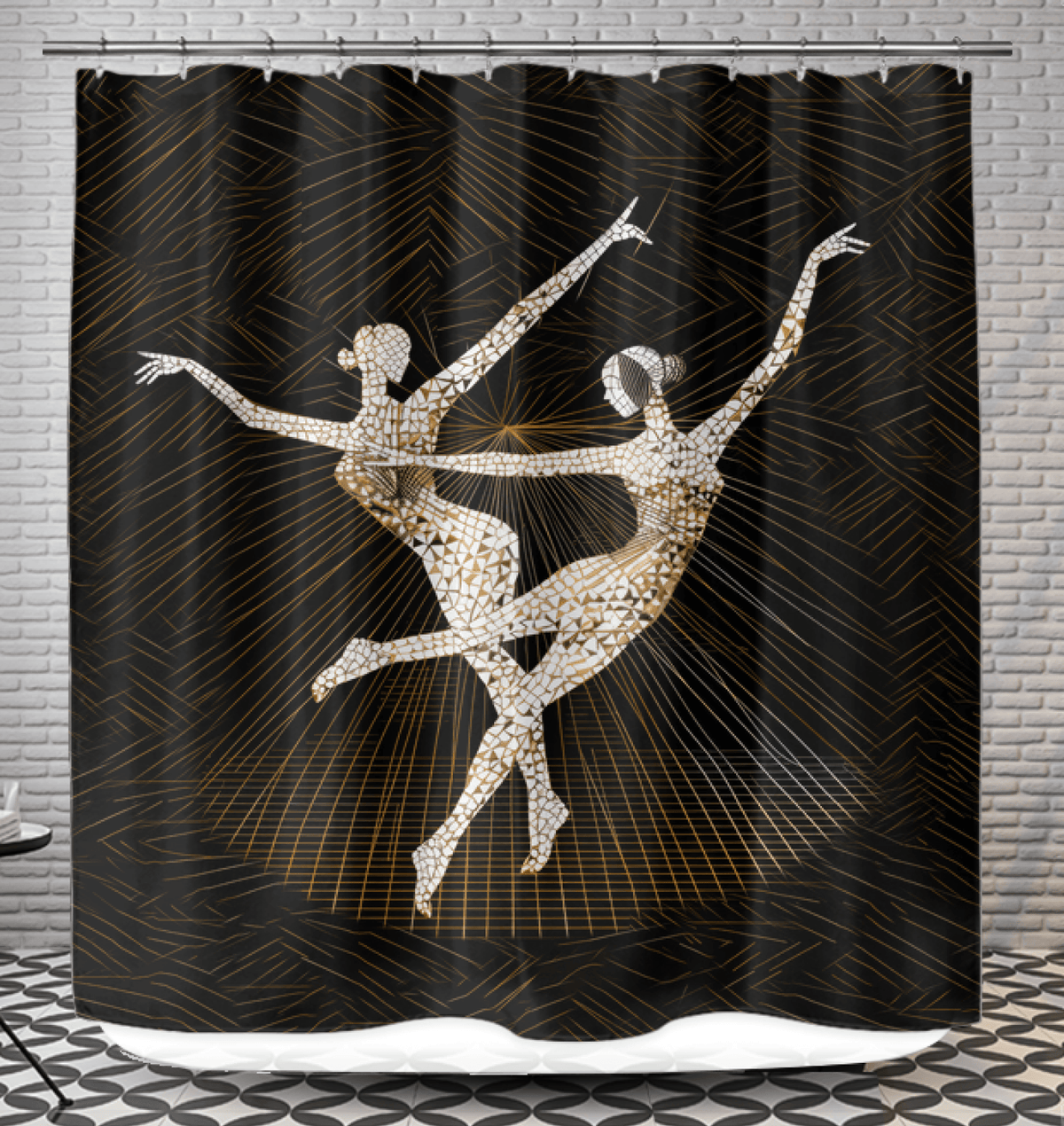Elegant shower curtain featuring a feminine dance motion design