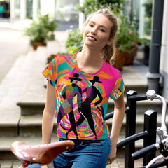 En Pointe Fashion Statements crop tee with vibrant all-over print design.