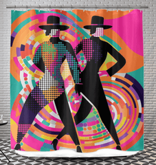 En Pointe Fashion Statements shower curtain displaying vibrant, stylish patterns for bathroom decor.