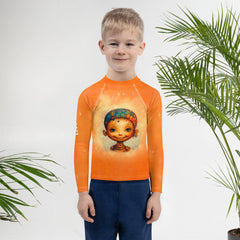 Young swimmer in Angelic Peepers Rash Guard enjoying pool time.