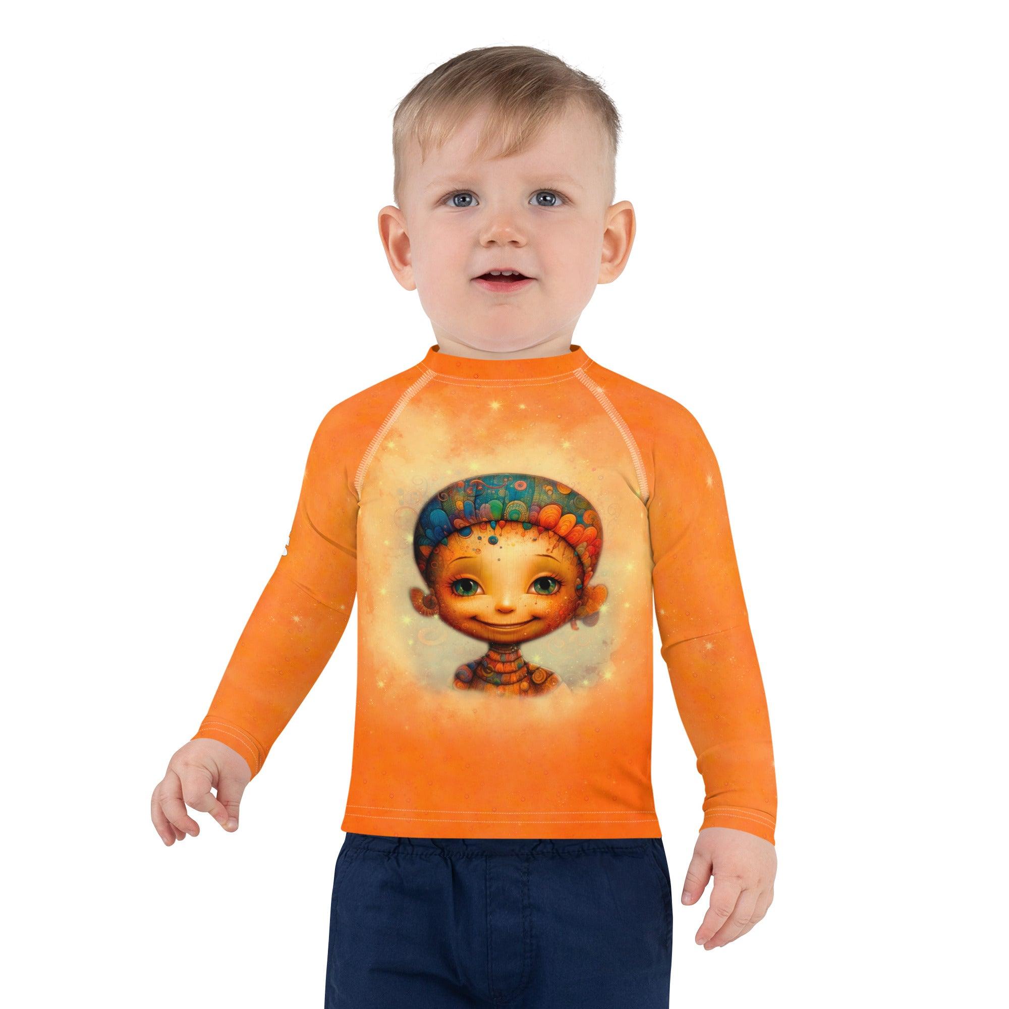 Back view of Kids Rash Guard with Enchanted Angelic Peepers design.