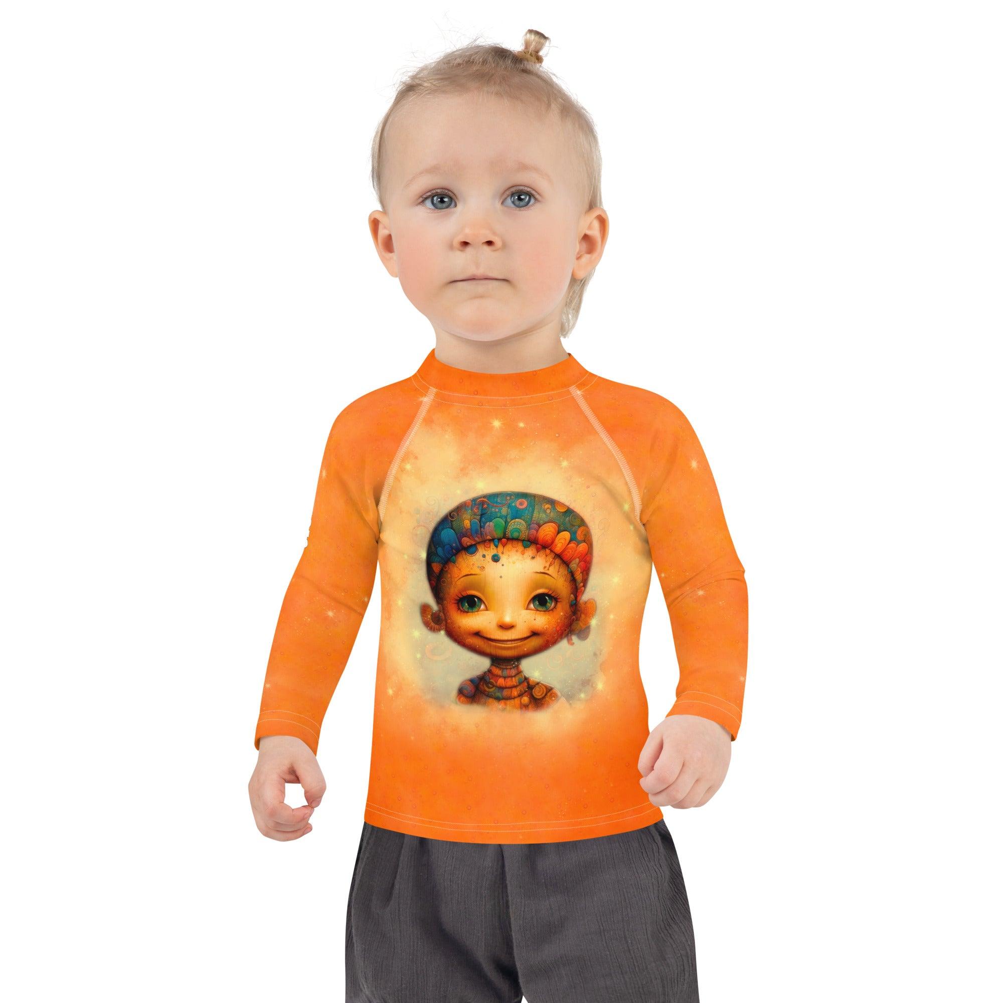 Enchanted Angelic Peepers Rash Guard on a sunny beach day.