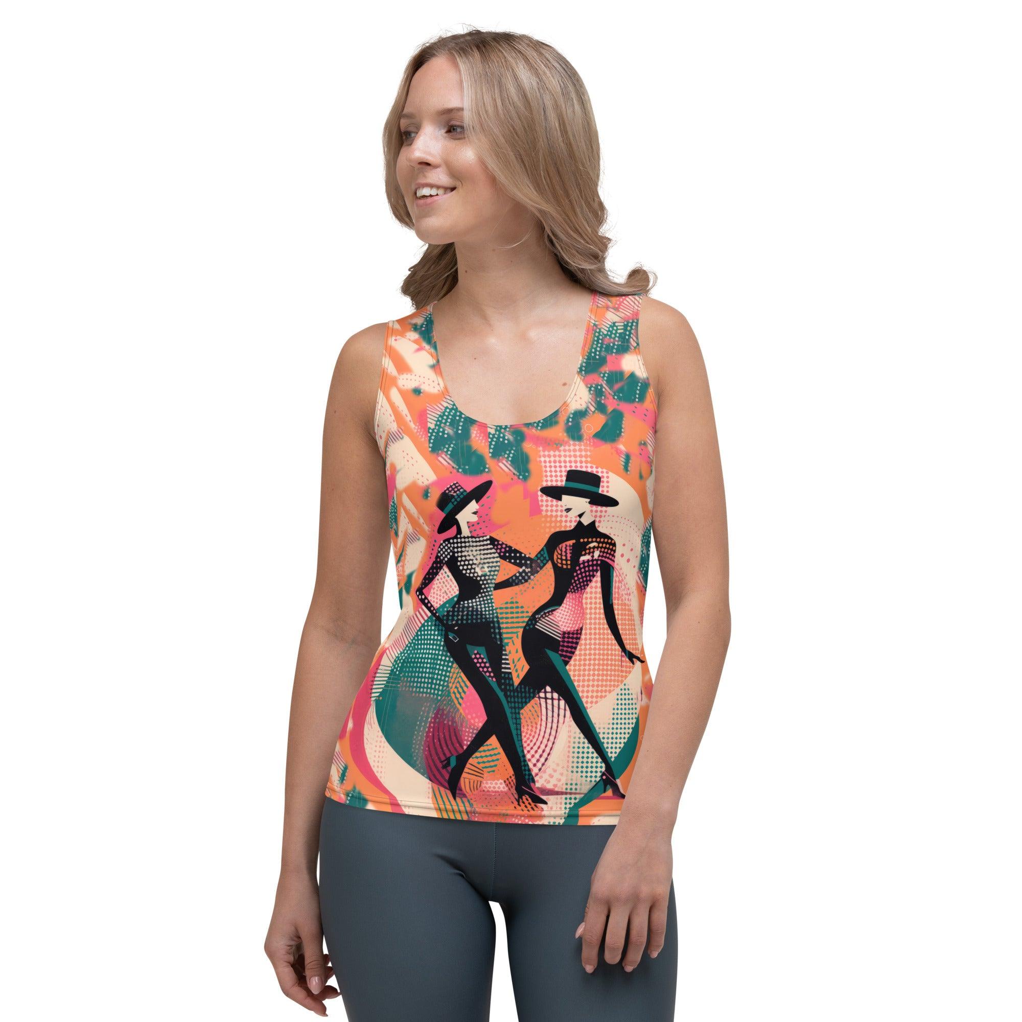 Enchanted balletic style tank top with sublimation print.