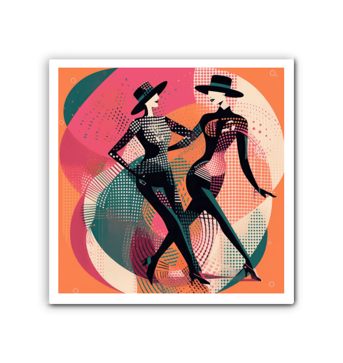 Sophisticated balletic canvas art in office space.
