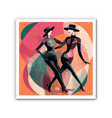 Sophisticated balletic canvas art in office space.