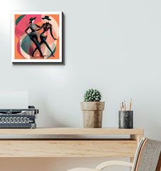 Detailed view of enchanted balletic style art on canvas.