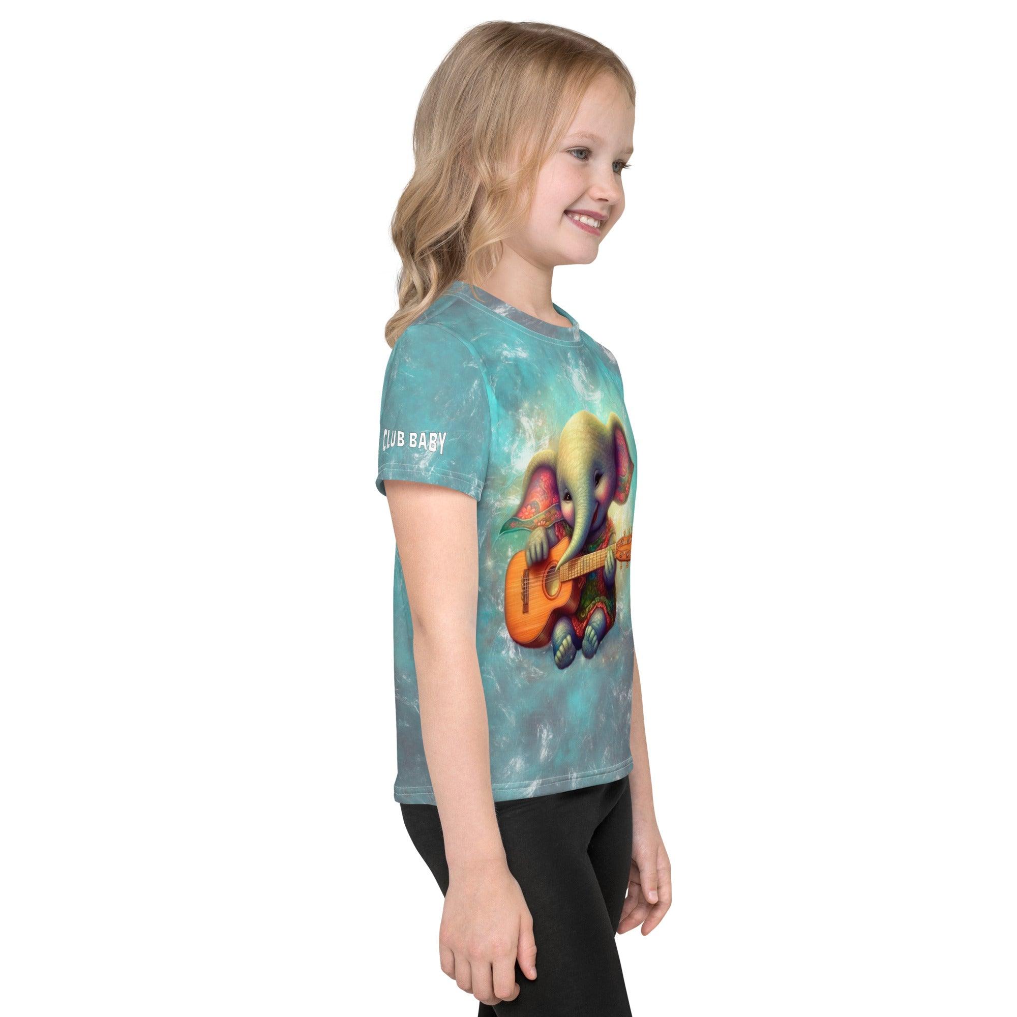 Enchanted Elephant graphic design on children's crew neck T-shirt.