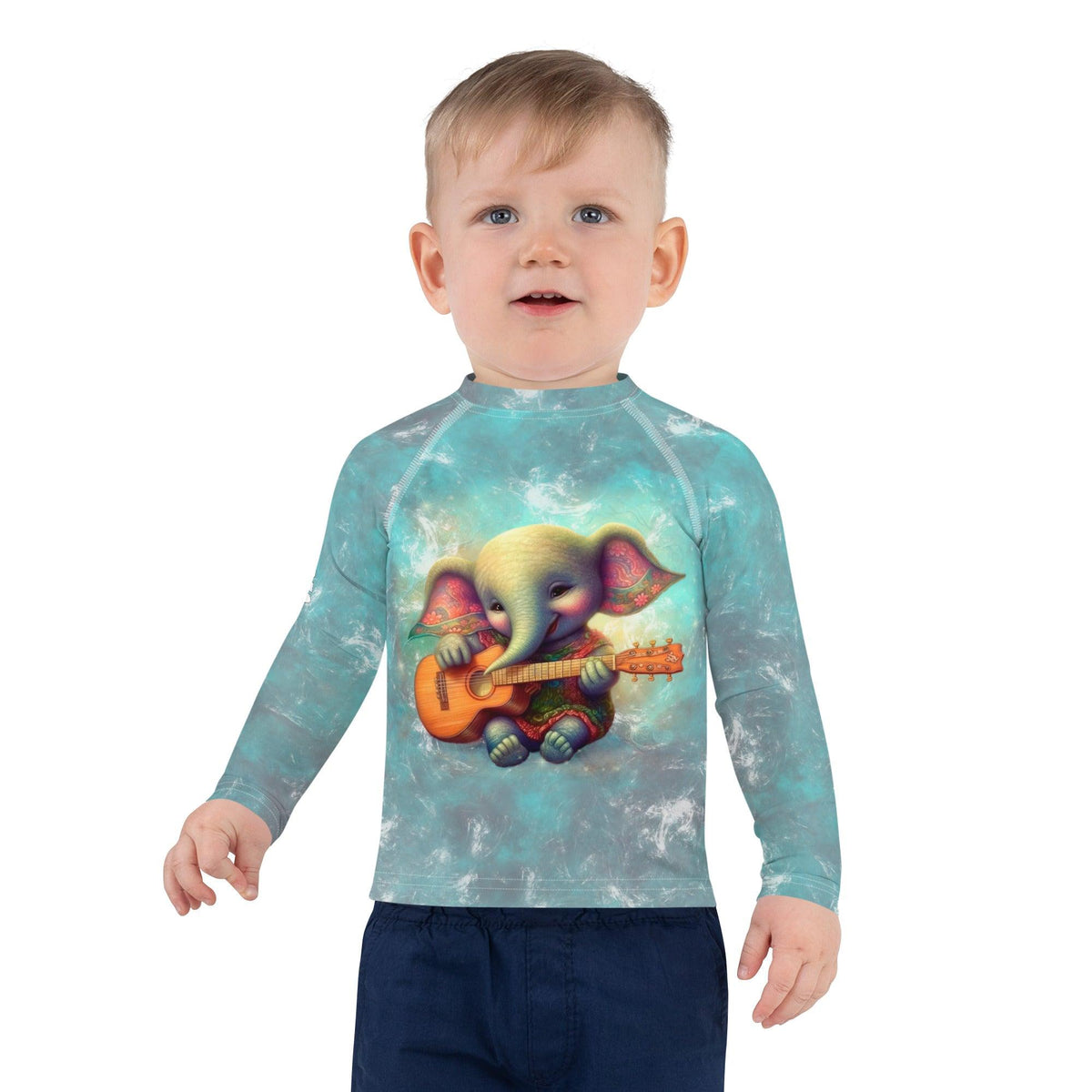 Enchanted Elephant Parade Kids Rash Guard front view.