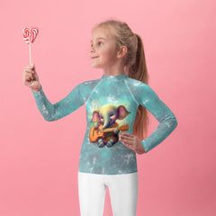 Kids wearing Enchanted Elephant Parade Rash Guard at the pool.