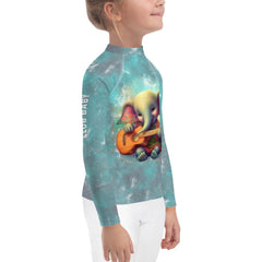 Rear view of Enchanted Elephant Parade Rash Guard for kids.