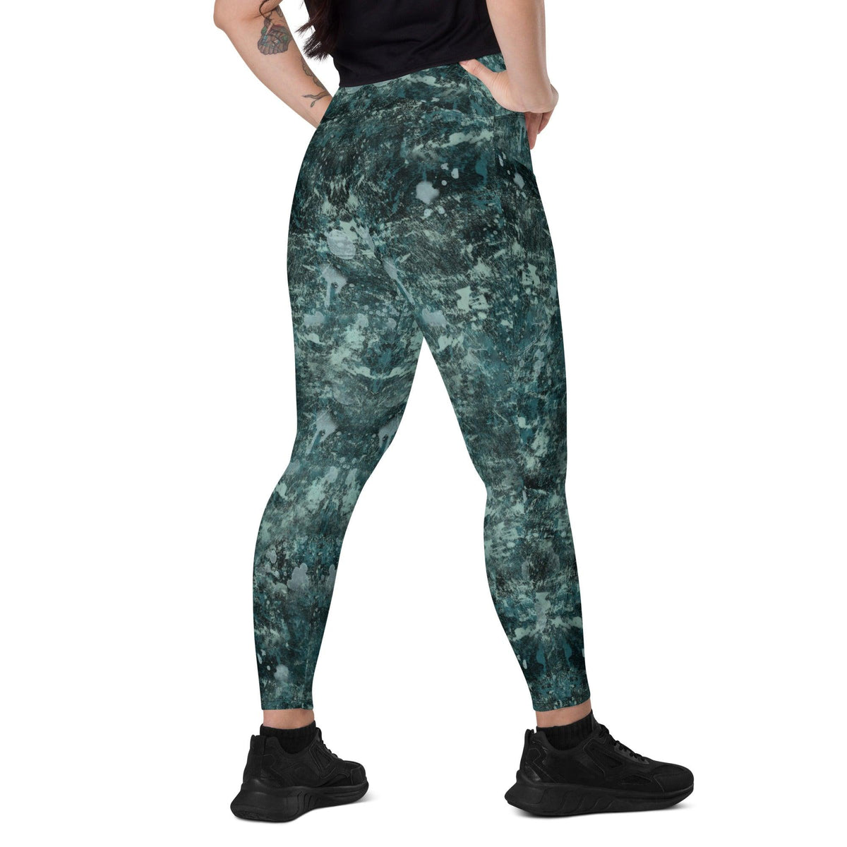 Close-up of crossover waistband on Enchanted Eyes leggings.