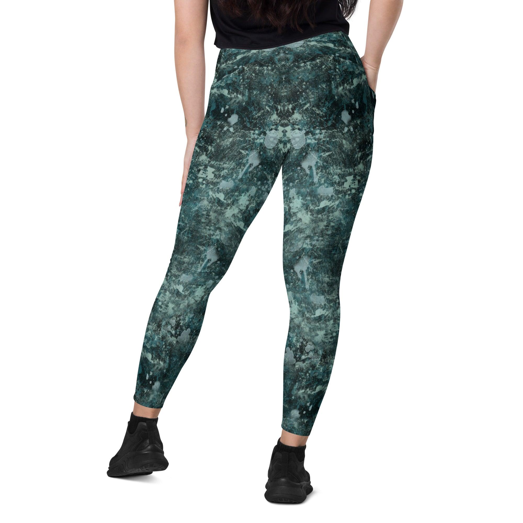 Rear view of Enchanted Eyes leggings, emphasizing pocket detail.