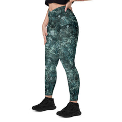 Lifestyle image of woman jogging in Enchanted Eyes leggings with scenic background.