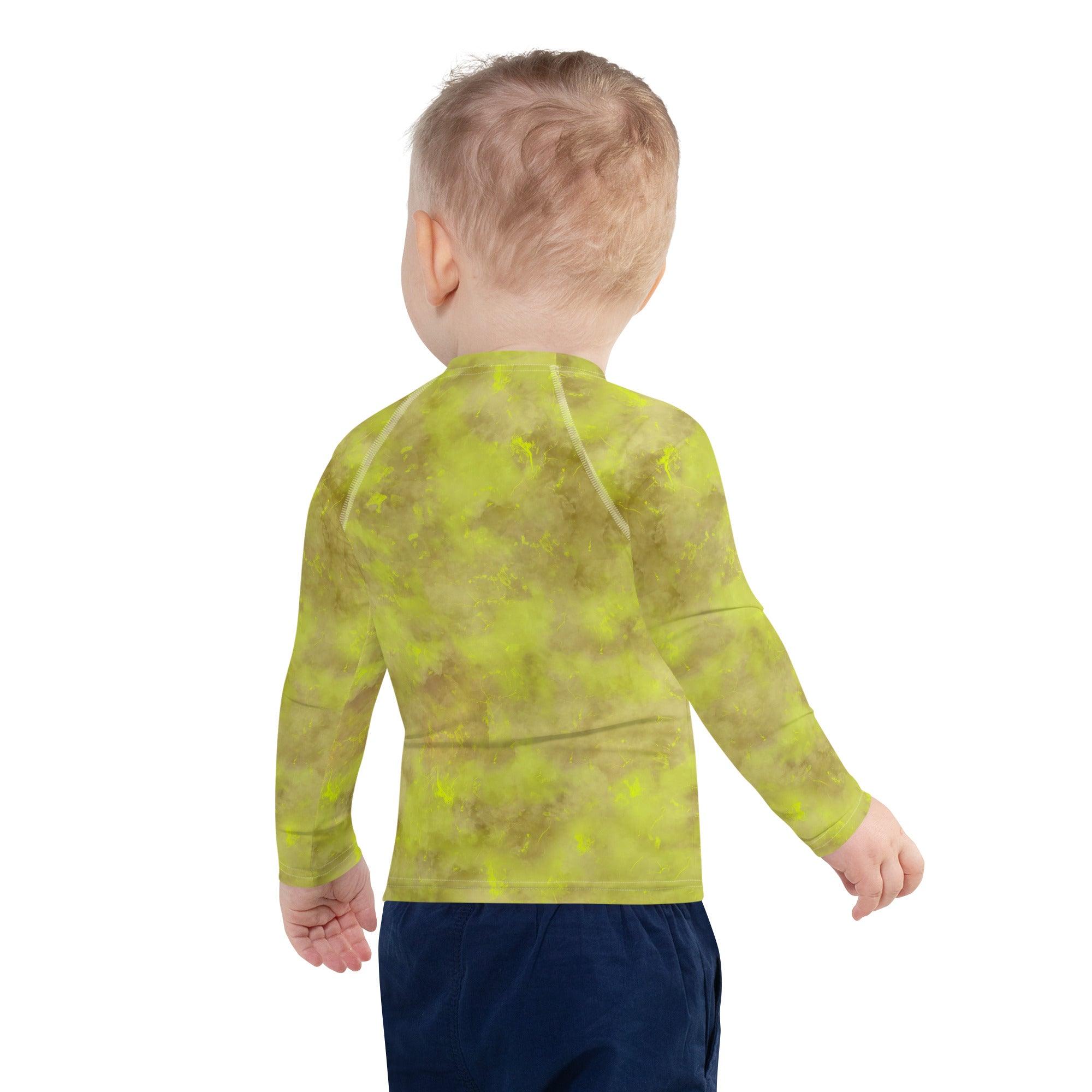 Close-up of Enchanted Gaze kids' rash guard fabric pattern.