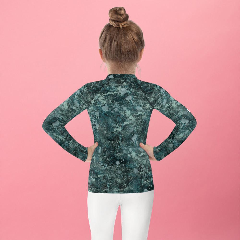 Close-up of Giraffe Eyes design on Kids Rash Guard.