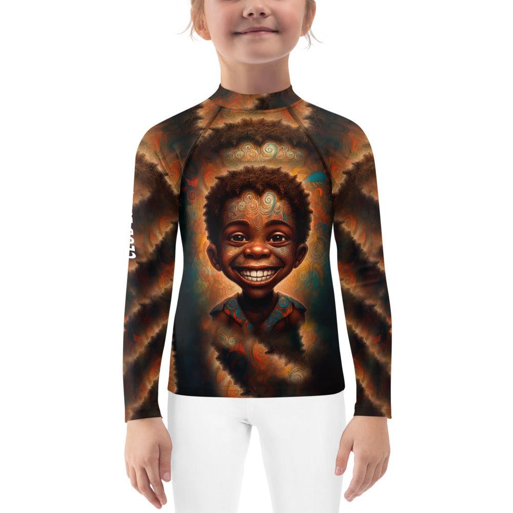 Child wearing Enchanted Iris Parade rash guard in pool.