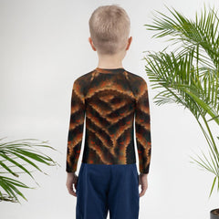 Close-up of the vibrant iris design on Kids Rash Guard.