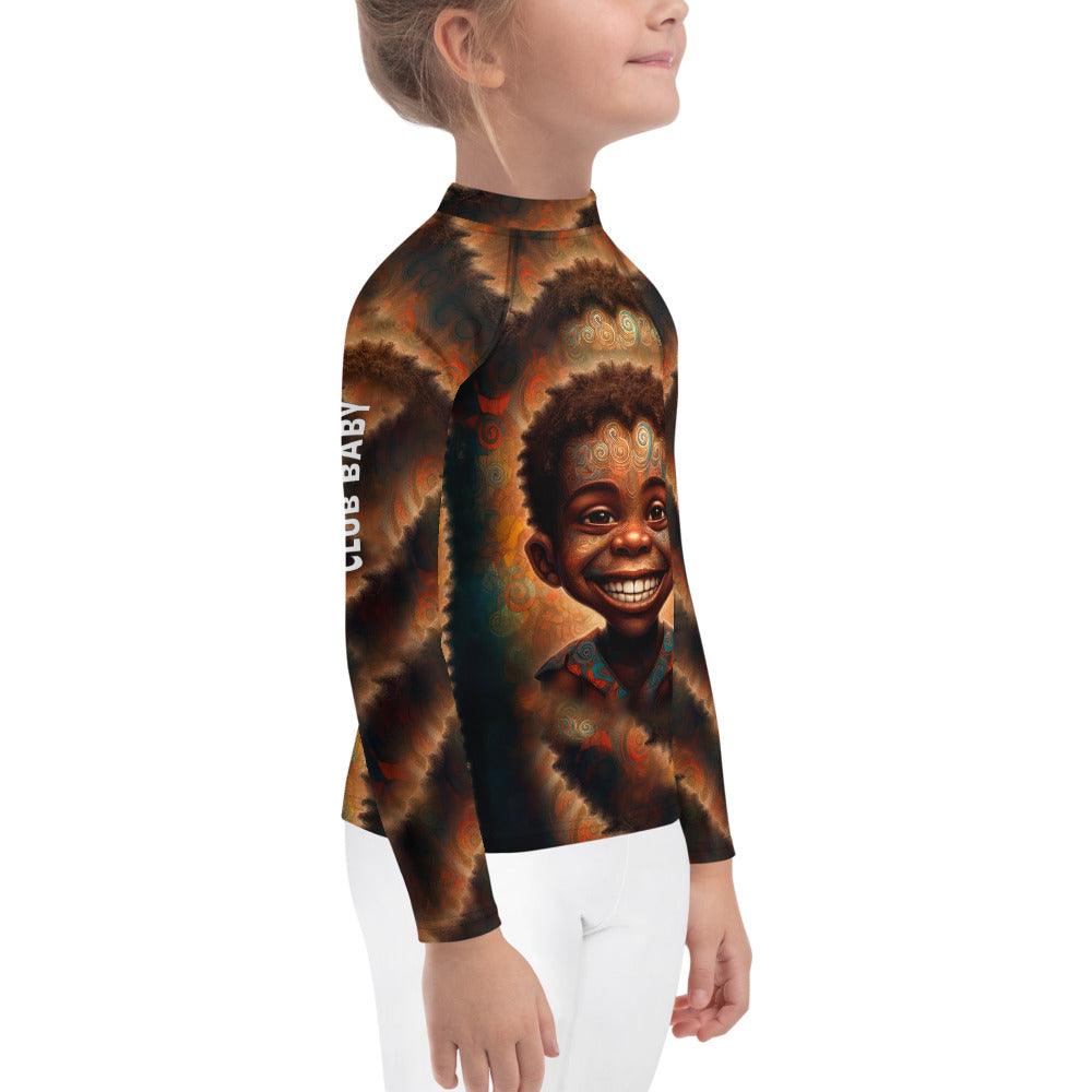 Kid surfing wearing Iris Parade Sun Protective Rash Guard.