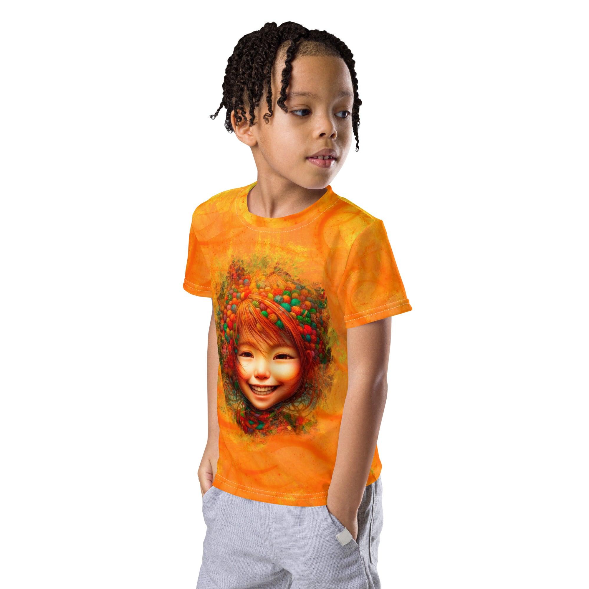 Kids Enchanted Iris T-shirt laid flat on a neutral background for a clear view.