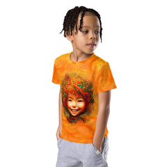 Kids Enchanted Iris T-shirt laid flat on a neutral background for a clear view.